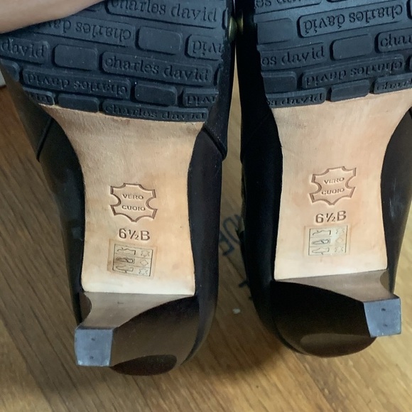 Charles David NIB Biff Brown Leather High Heel Stud Buckle Platform Boots 6.5 B - Picture 10 of 17